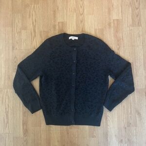 Ann Taylor Black Sparkle Cardigan Sweater Crew Neck XL
